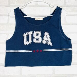 Grayson Threads Womens USA Graphic Ribbed Crop Top Navy Blue XL Tank